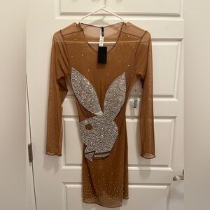 Rhinestone Playboy Sheer Mini Dress